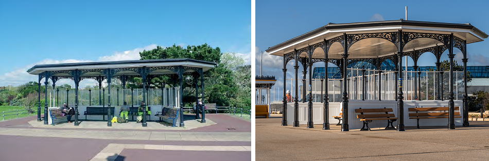 Black shelter before restoration (left) and after (right)